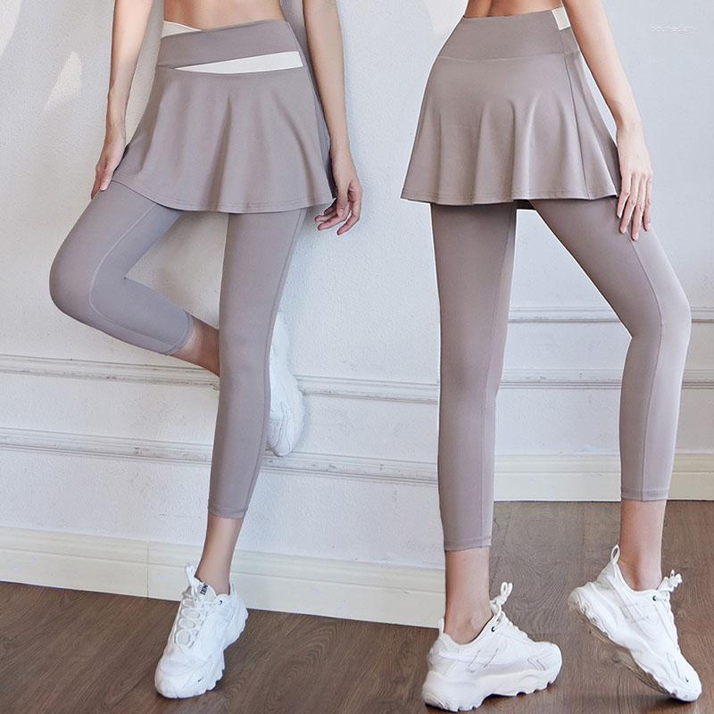 

Women' Leggings Women Elastic Color Patchwork Fake 2 Piece Yoga Legging Skirt Korean High Waist Hip Lifting Quick-dry Breathable Fitness, Lavender