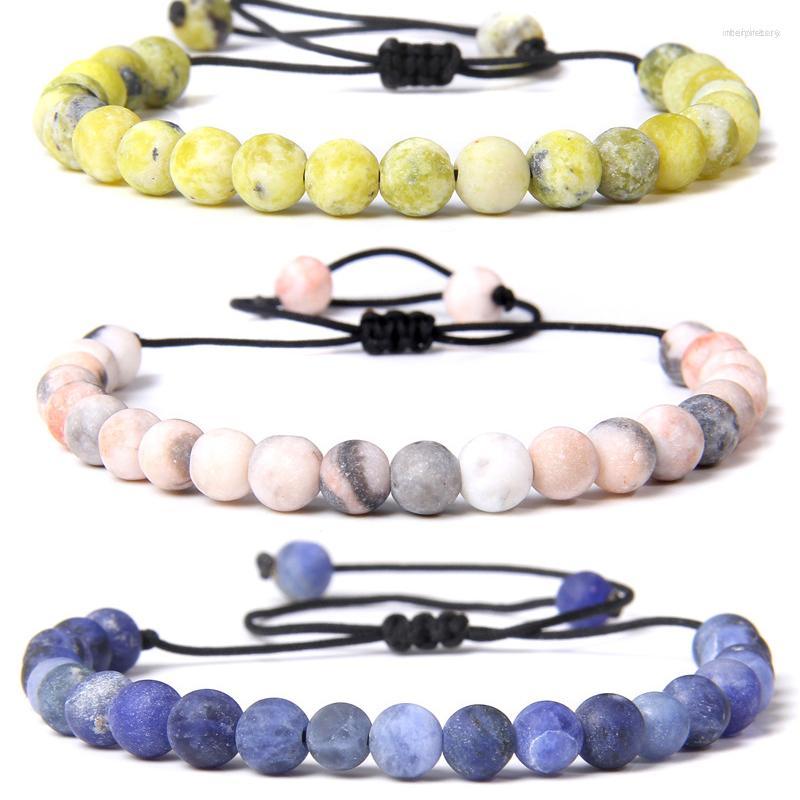 

Strand 6mm Pink Natural Zebra Stone Beads Braided Bracelet Women Fashion Blue Sodalite Beaded Lucky Jewelry Gift For Men