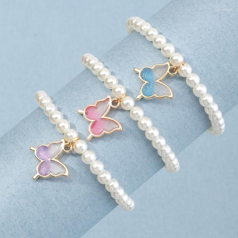 

Strand Beaded Strands NINGW 3Pcs/Set Acrylic Butterfly Soft Pottery Love Girl Bracelet Children's Hand Bangle Imitation Pearl Jewerly