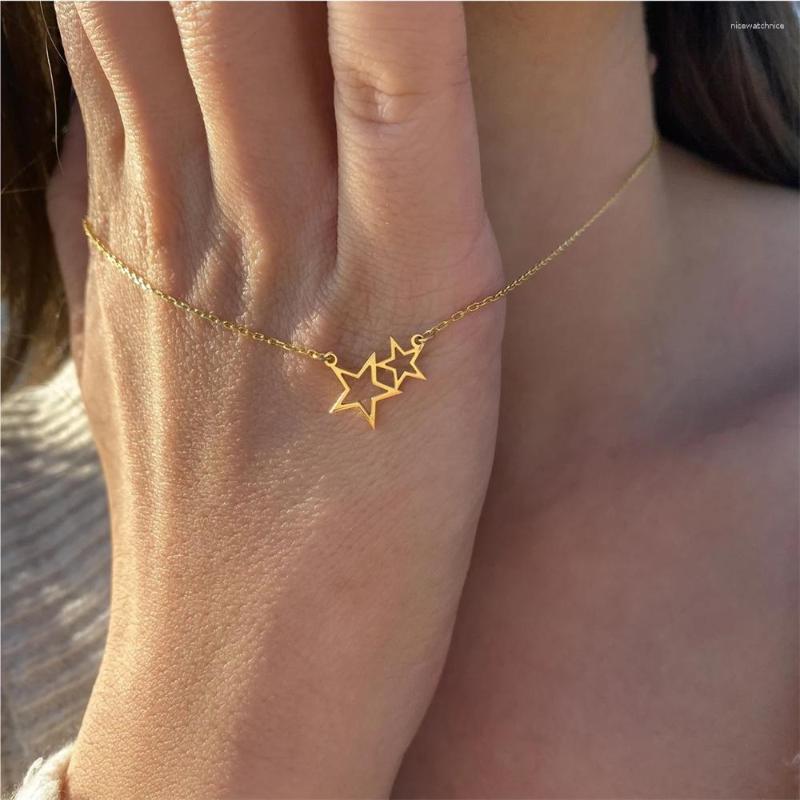 

Pendant Necklaces Minimalist Double Five Pointed Star Women Stainless Steel Geometric Necklace Charm Clavicle Chain Jewelry For