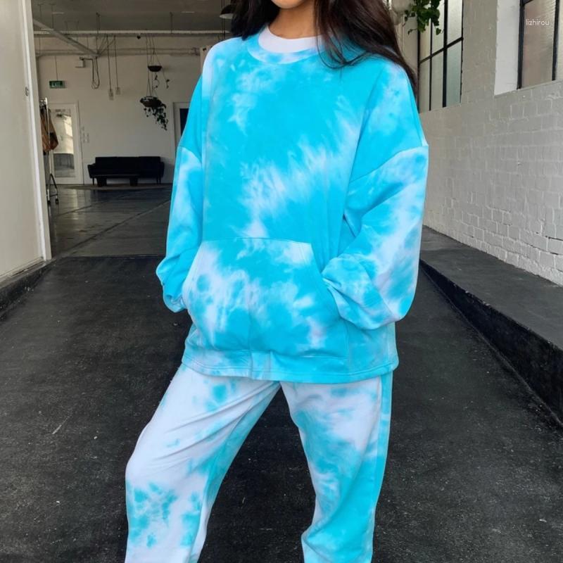 

Women' Two Piece Pants Loose Hooded Set Print Tie-Dye Tracksuit Joggers Women Full Length Casual Streetwear Sweatpants And Hoodie Sweatsuit, Blue