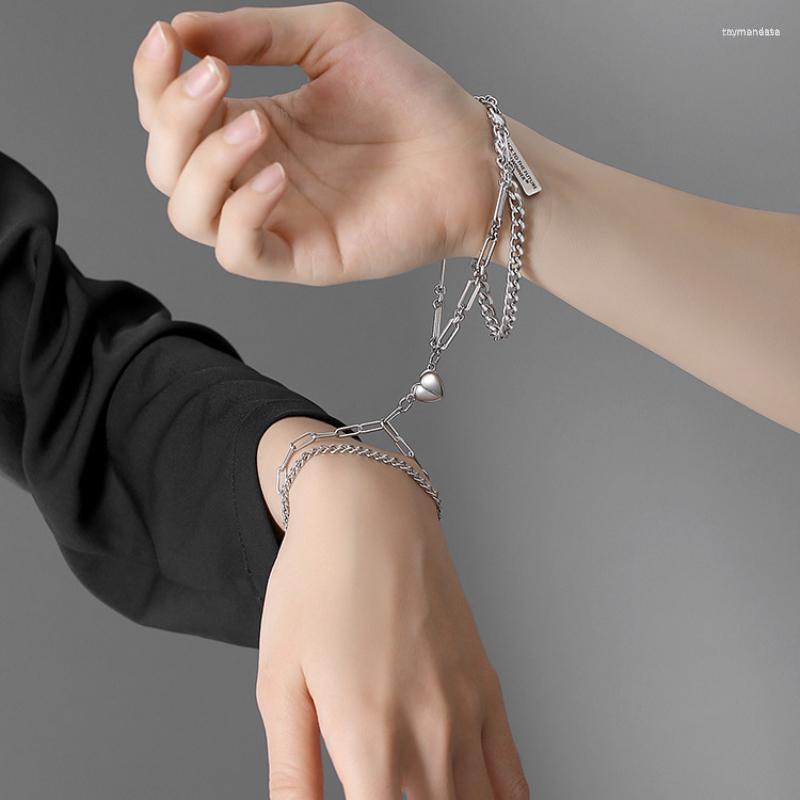 

Link Bracelets Chain 2pcs/set Heart Couple Magnet Attraction For Women Lovers Cubana Charm Chains Friendship Jewelry Gifts Pulsera HombreLin