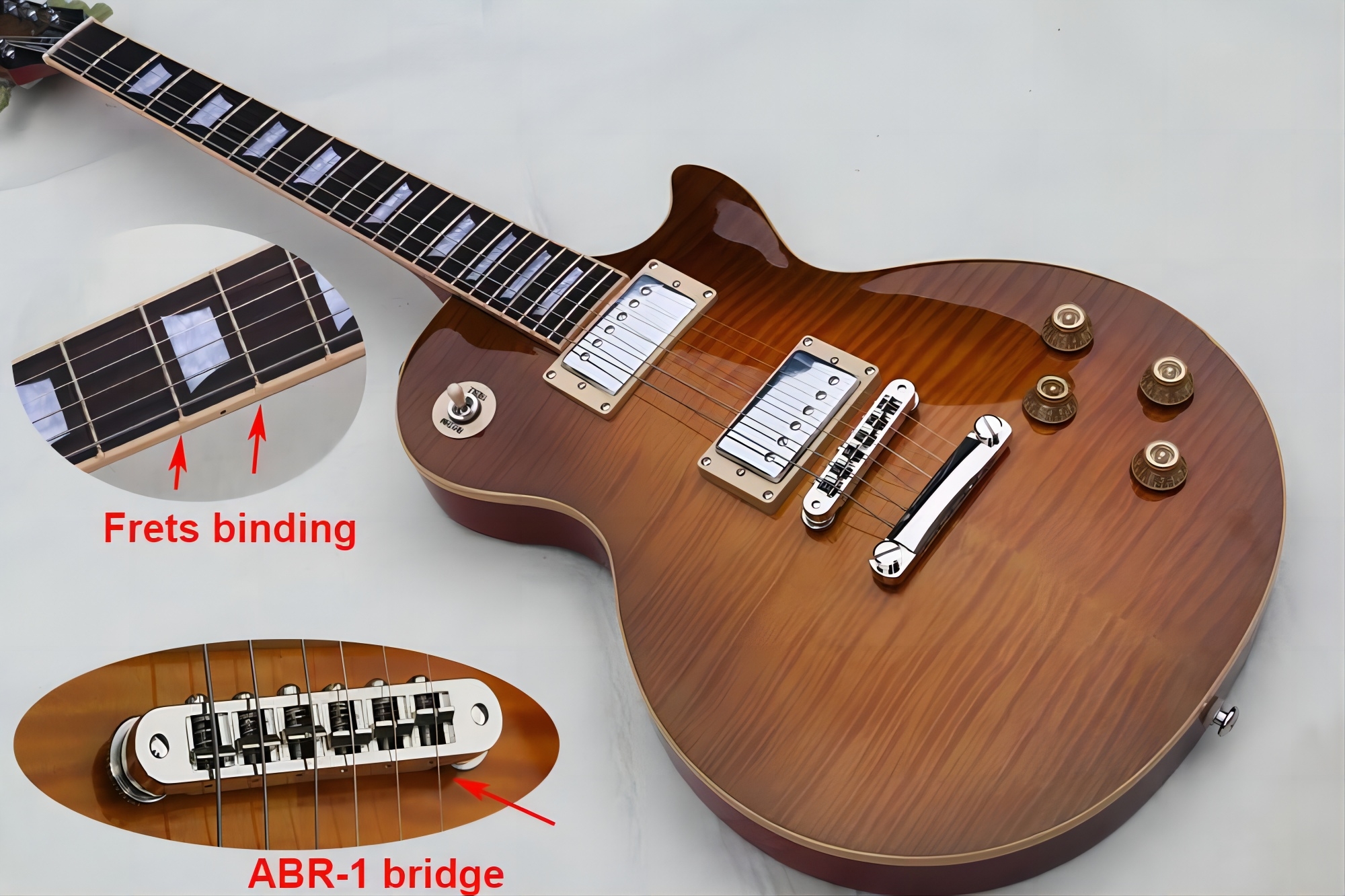 

lp Electric guitar with freight and nail bindings, custom service available, Tiger Flame, tawny, Standard upgrade, apr-1 Bridge, 20
