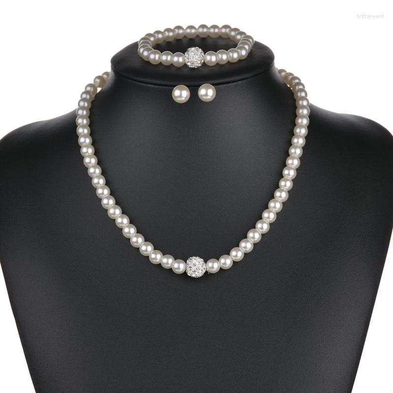 

Necklace Earrings Set Elegant Party Fashion Simulated-Pearl Bracelet Women Inlay CZ Bride Wholesale Jewelry, Picture shown