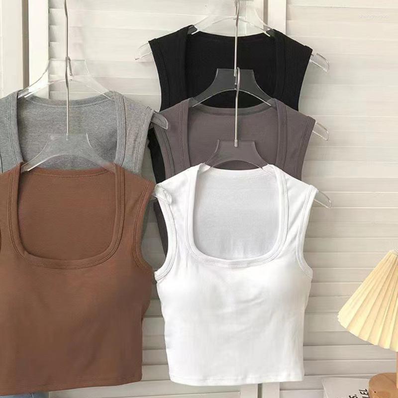 

Women's Tanks Women Tank Tops Knitted Sexy Crop Off Shoulder Female Built In Bra Camis For Ladies Sleeveless Square Neck Vest, White