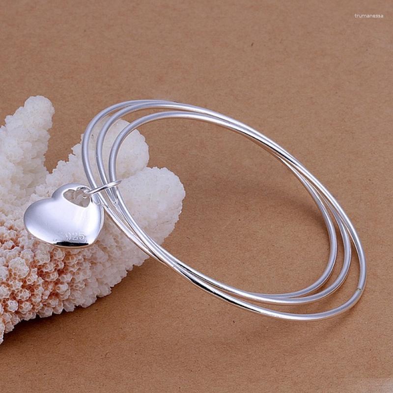 

Bangle Favorite Valentine's Day Gift Fashion Silver Color Jewelry Wedding Round Circle Hanging Heart Bracelet Lady Girl B175 Raym22