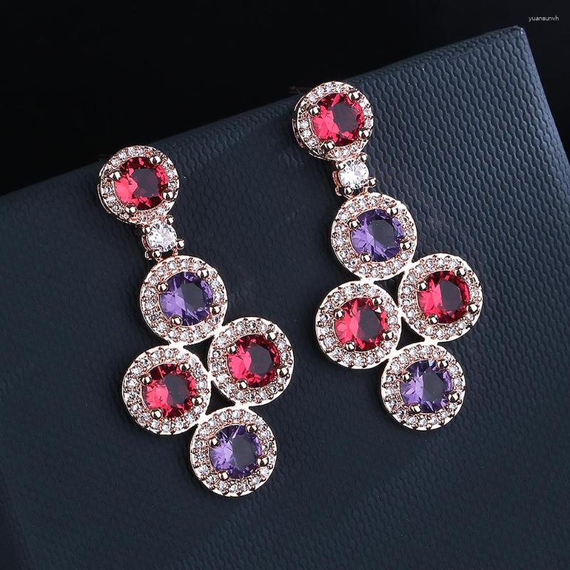 

Dangle Earrings 925 Silver Tassel Round Color Diamond Zircon Luxury Crystal Long Banquet Full Gemstone Female