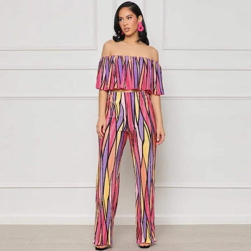 

Ethnic Clothing 2 Two Piece Set Dashiki African Off The Shoulder Tops And Pants Suits Summer Autumn Women Sheath Matching Fashion Outfit