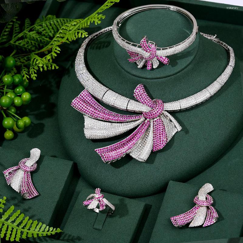 

Necklace Earrings Set GODKI Luxury Ribbon Bowknots African For Women Wedding Cubic Zirconia Dubai Bridal Jewelry 2023 Party Gift, Picture shown