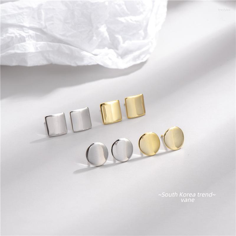 

Stud Earrings 925 Sterling Silver Geometric Brushed Square Round For Women Jewelry Accessories