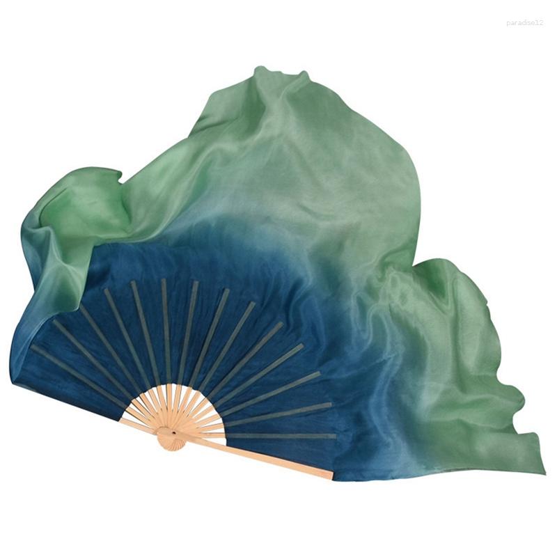 

Stage Wear 2PCS Real Silk Dancer Performance Props Flowy Hand Dye Foldable Dance Fan Green