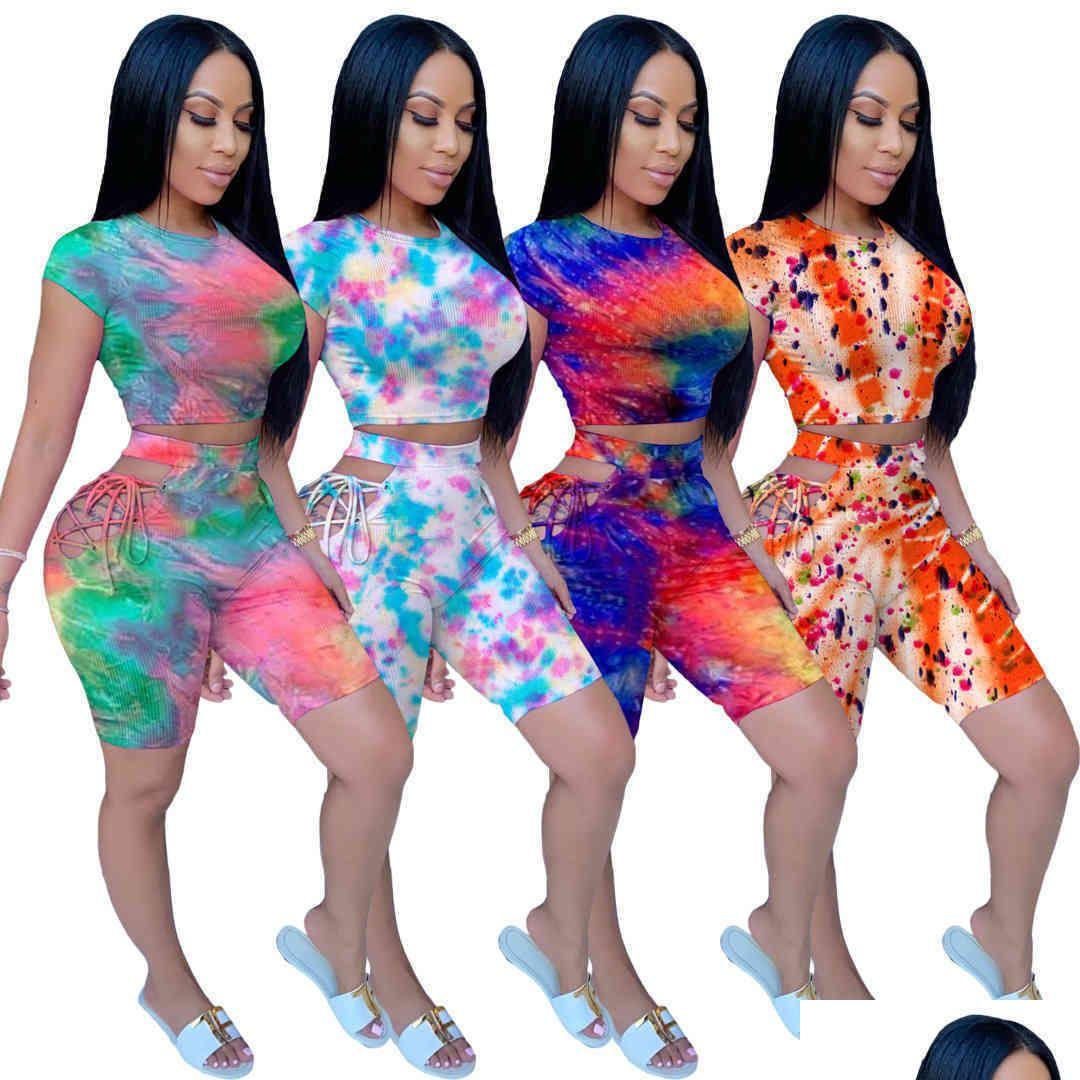 

Women' Tracksuits Women Designers Clothes 2021 Plus Size 2X Summer Two Piece Shorts Set Sportswear Fashion Tie Dye Hollow Out Ladie Dh90N, Orange