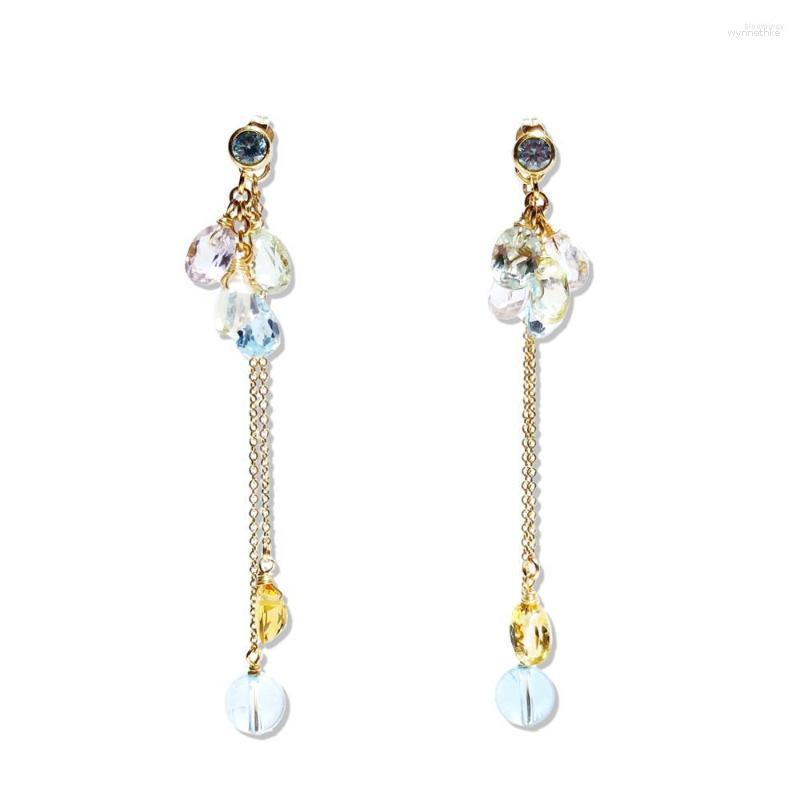 

Stud Earrings Lii Ji Blue Topaz Green Amethyst Citrine Rose Quartz Natural Stone American 14K Gold Filled Inlay Zircon