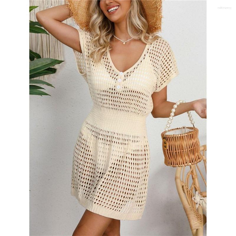 

Women's Swimwear Beige Beach Cover Up For Women Hollow Out Swimsuit