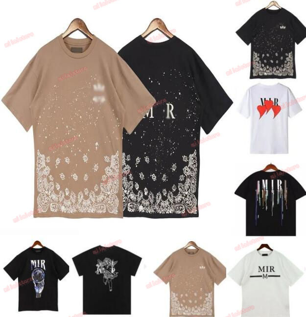 

Mens Shirt Designer Tshirt Limited Edition Couples Tees Street Wear Summer Fashion Brand Amiris Tops Splash-ink Letter Print Short Sleeve Casual Loose Crewneck Red, W111