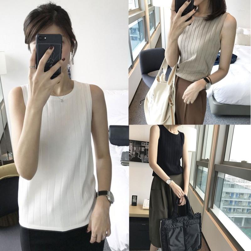 

Women's Tanks Women Summer Sleeveless Crewneck Tank Top Simple Plain Solid Color Ribbed Knitted Slim Vest Casual Basic Layering Blouse, Black