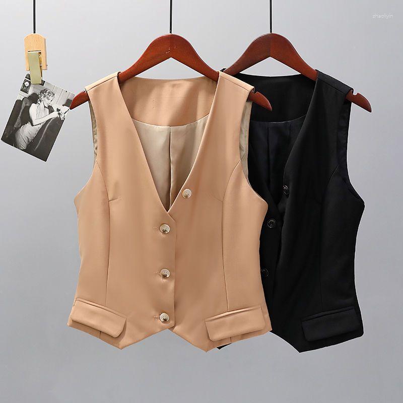 

Women's Vests Summer Korean Style Women's Slim V-Neck Office Lady Sleeveless Vest Cardigan Jacket Fashion Coat Plus Size Jackets Q214, Black
