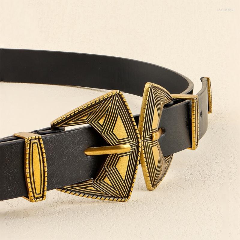 

Belts 634C Punk Cowgirl Waist Chain Casual Double-Buckle Vintage Ceinture Lady Belt Exquisite Western Buckle, Belt gold