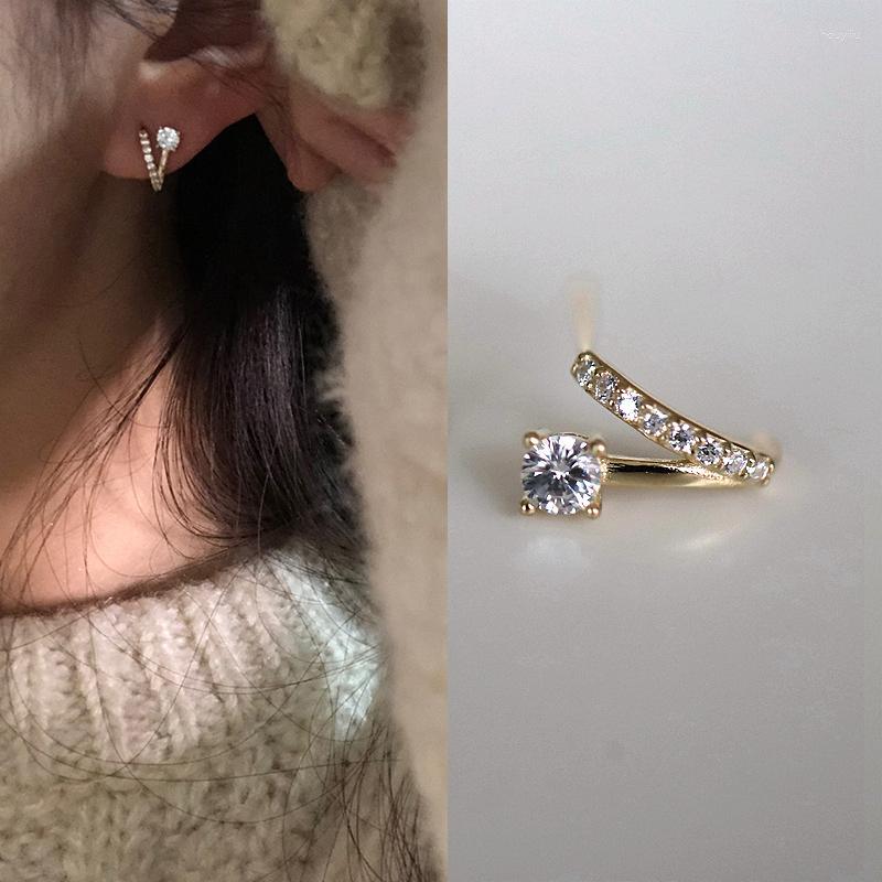 

Stud Earrings S925 Sterling Silver For Women V-shaped Zircon With Gold Plated Jewelry Wholesale