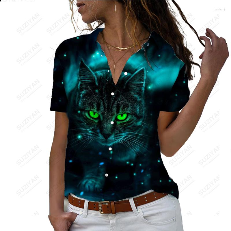 

Women's Blouses Fashion Women's Short Sleeve Shirt Casual Style Loose Button Cardigan Personalized Print Polo Neck Summer Selling Top, Pm1763ff