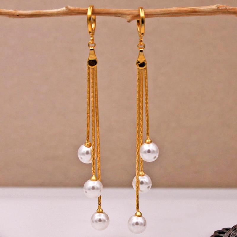 

Dangle Earrings Trendy 18k Gold Copper Plated Chain Simulated Pearl For Women Girls Fashion Jewelry Accessories Wedding Party GiftGi