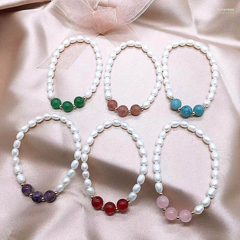 

Strand Fashion Design Natural Stone And Fresh Water Pearl Bracelets Elastic Bangles For Women Trendy Jewelry Free Beaded Strands Raym22