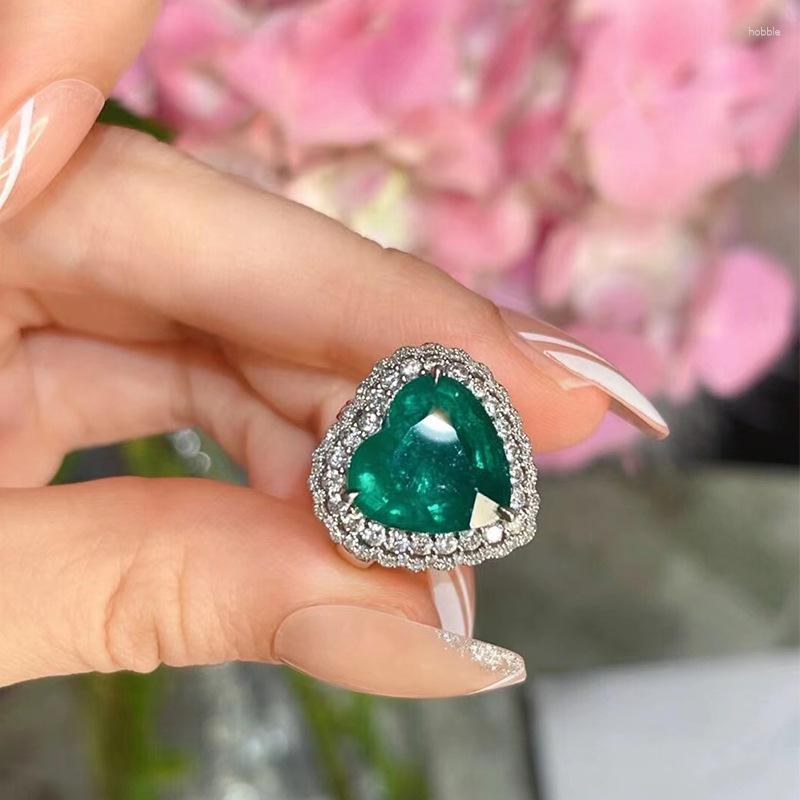 

Cluster Rings Fashion Female Ring 925 Sterling Silver Love Heart Shaped Imitation Green Tourmaline For Women Engagement Jewelry Girl Gift