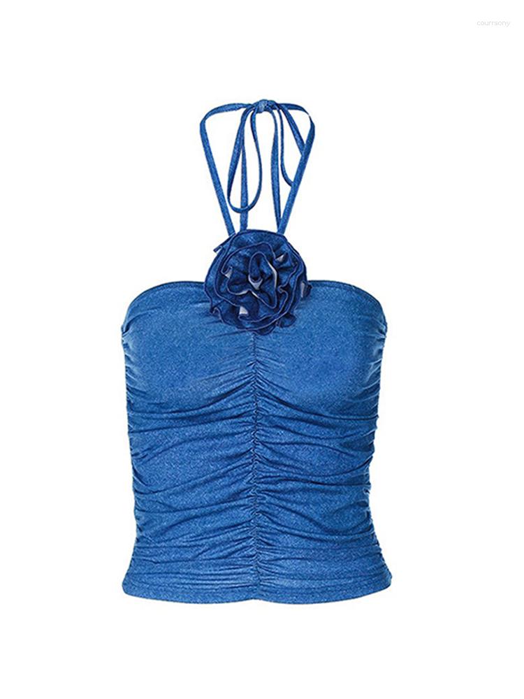 

Women' Tanks Summer Women Draped Design Coquette Sexy Bodycon Camisole Halter Y2k Streetwear Crop Corset Top 2000s Aesthetic Gyaru E-girl, Blue