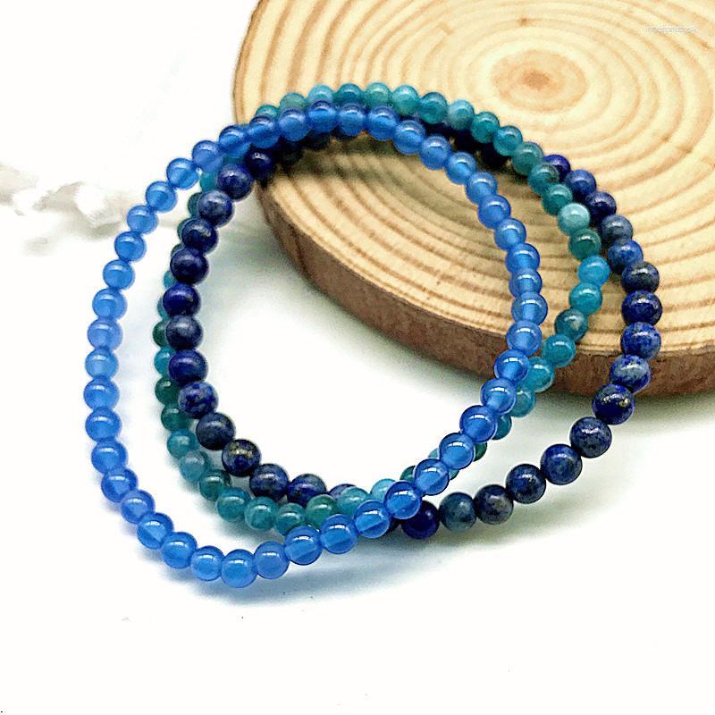 

Strand Fashion Jewelry Style 3/set Women Bracelet 4 Mm Stone Bead Nature Sodanite Apatite Blue Agate Round Beads Bracelets