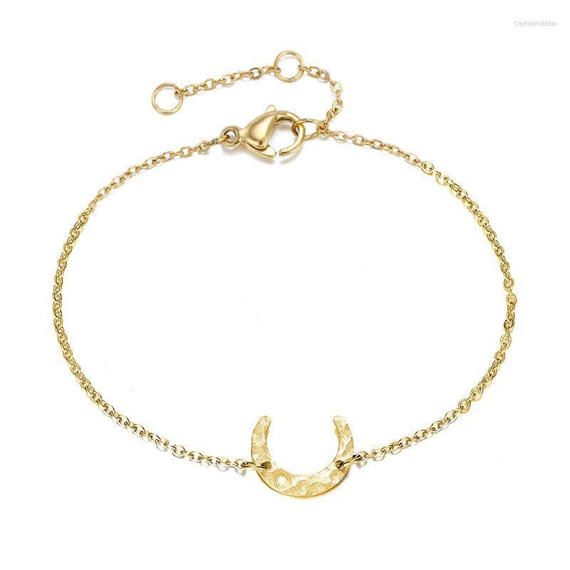 

Link Bracelets Chain 2023 Ladies Simple Stainless Steel Moon Charm Bracelet For Women Gold Color Brand Fashion Jewelry Raym22