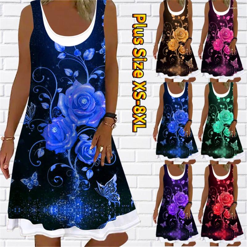 

Casual Dresses Fashion Women' Crewneck Sleeveless Skirt Design Knee-length 3D Printed Dress 2023 Summer Fake Two-piece, 9170 1