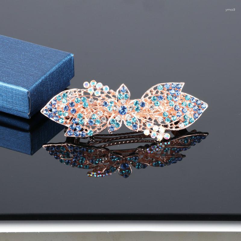 

Hair Clips Fashion Shiny Crystal Vintage Spring Hairpins Leaf Flowers Barrettes Elegant Women Headwear Luxury Accessories