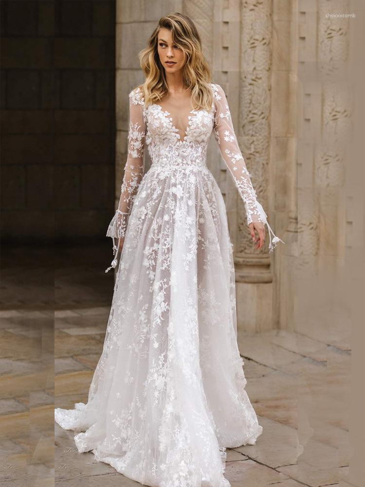 

Casual Dresses Sexy Backless Lace V-Neck White Wedding For Women Long Sleeve Floral Elegant Clothing Zipper High Waist Evening Gowns, White dress