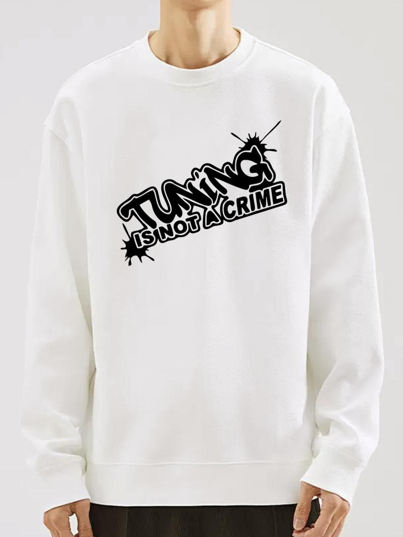 

Men's T Shirts Street Slogan Print Long Sleeve Round Neck Sweatshirt, White
