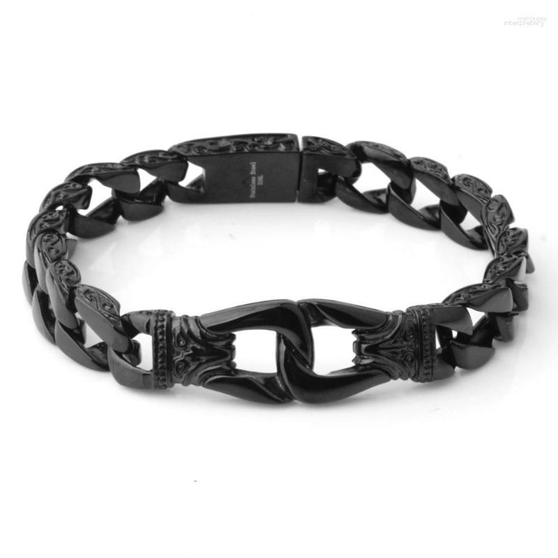 

Link Bracelets Granny Chic Trendy 316L Stainless Steel Mens 12MM Wide Black Color Bracelet Men Vintage Jewellery Drop