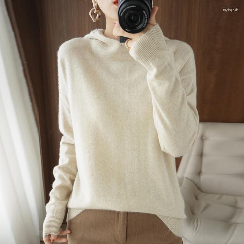 

Women's Sweaters Spring And Autumn Wool Sweater Hooded Age-Reducing Women's Long-Sleeved Pullover Bottoming Shirt Loose Thin, Black