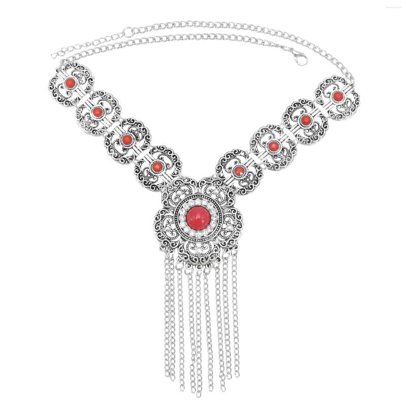

Necklace Earrings Set Bohemian National Style Ruby Sapphire Hollow Tassel Women's Jewelry Suitable For Party Wedding, Picture shown