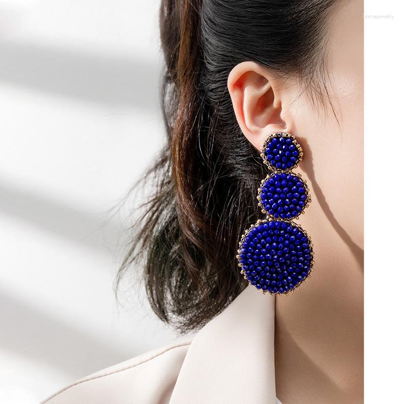 

Dangle Earrings Rice Bead Hand Knitting Beaded Circular Multi-storey Pearl Retro Bohemia Geometry Alloy Ma'am Tassel