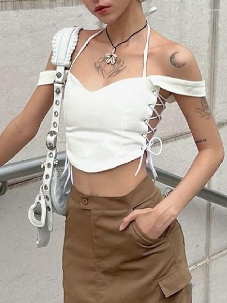 

Women' Tanks Sexy White Crop Top Gyaru Slim Fit Sleeveless Tank Solid Hollow Out Y2k Streetwear Summer Clothes For Women Fashion T Shirt