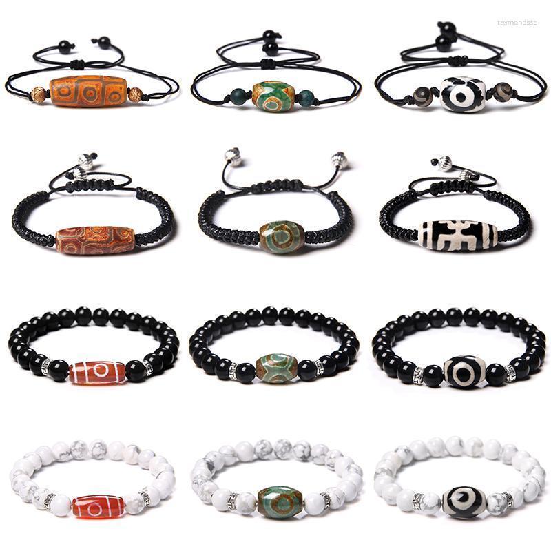 

Strand Beaded Strands Classic Dzi Beads Charm Natural Stone Bracelets For Women Men Tibetan Black White Bangle Buddhism Prayer Meditation
