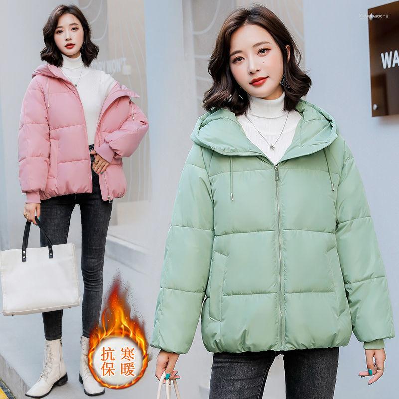 

Women' Trench Coats Cotton-Padded Jacket Hooded Coat Female2023 Winter Down Padded Women' Short Outwear Loose Threaded Ladies Overcoat, Green