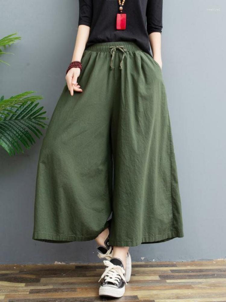 

Women's Pants Wide Trousers For Women Cotton Linen Loose Solid Women's Summer Cropped High Waist Drawstring Oversize, Light red