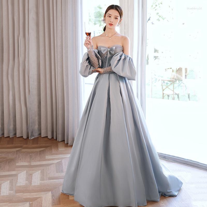 

Ethnic Clothing Luxury Ladies Tube Top Prom Dress 2023 Formal Party Light Blue Beading Evening Dresses