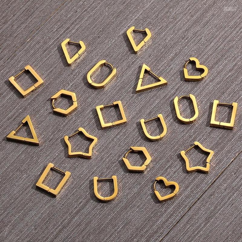 

Hoop Earrings Stainless Steel Geometric For Women Heart/Star/U-Shape/Triangle/rectangle Ear Buckle Huggie Hoops Piercing Jewelry