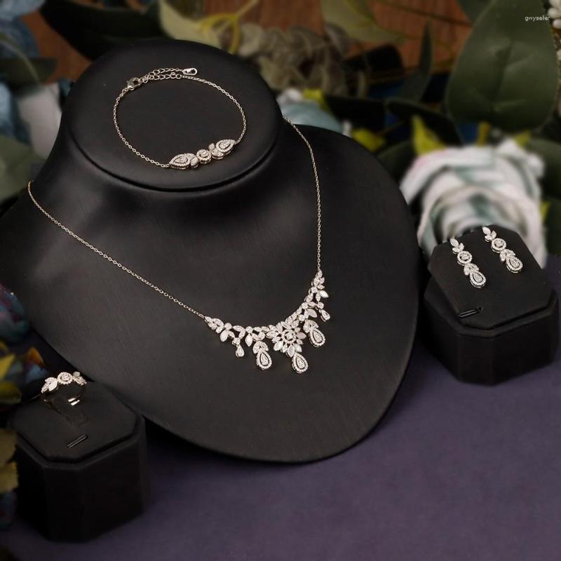 

Necklace Earrings Set Ly Design 4PCS CZ Jewelry Exquisite Cubic Zircon Bracelet Ring For Women Wedding Party Accessories Gift, Picture shown
