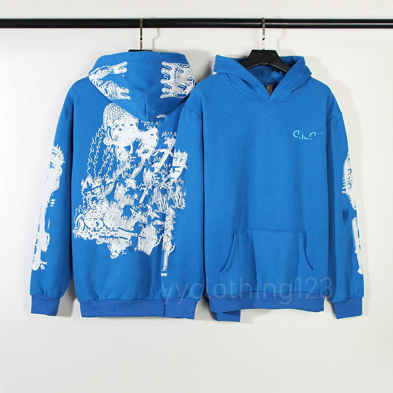 

Men's hoodie Men's and women's matching couples American hip hop fun graffiti print travis scott blue hoodie loose designer clothes hellstar
