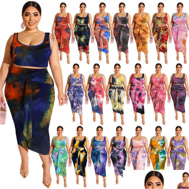 

Plus Size Dresses 20778 Womens Summer Tie Dye Printing Tight Buttocks Fashion Casual Suit Large Two Piece Drop Delivery Apparel Dhseq, Circle blue