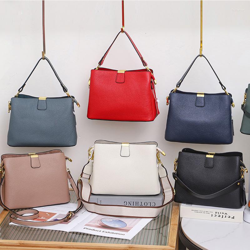 

Evening Bags 2023 Design Women Handbag Luxury Genuine Leather Girls Shoulder Female Messenger Bag Handbags Wide Strap, Black