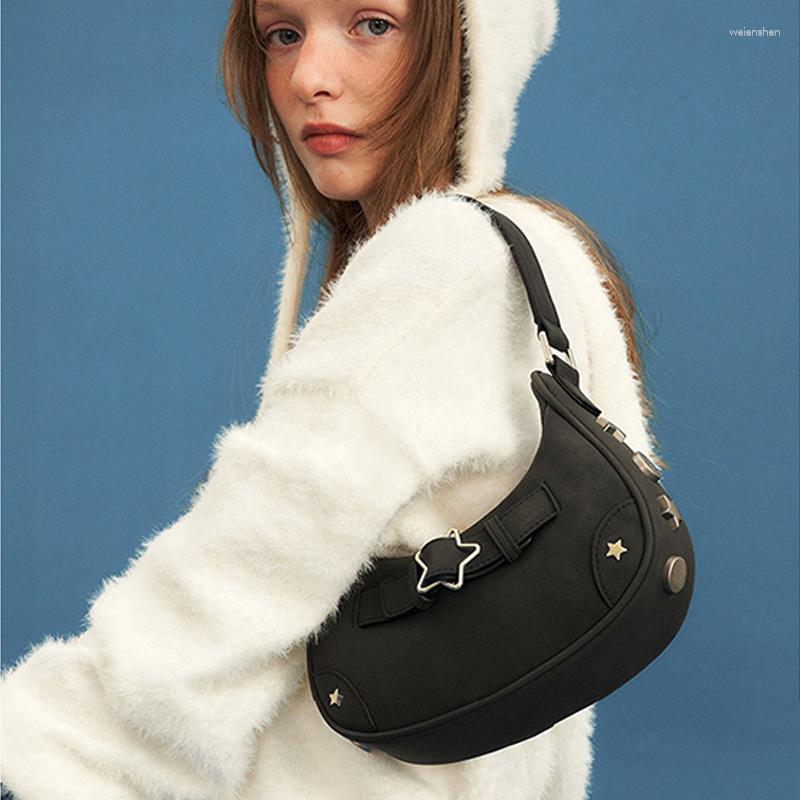 

Evening Bags Vintage Star Handbags For Women Fashion Hobos Shoulder Underarm Bag Ladies Clutch Pu Leather Female Armpit Purses Y2k Cool, White