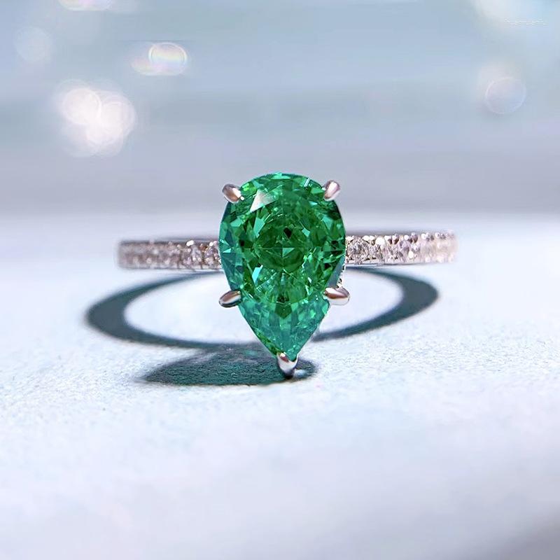 

Cluster Rings 2023 S925 Silver Droplet 6 9 Green Diamond Pear Ring For Women With European And American Ins Style Fashion Versatile